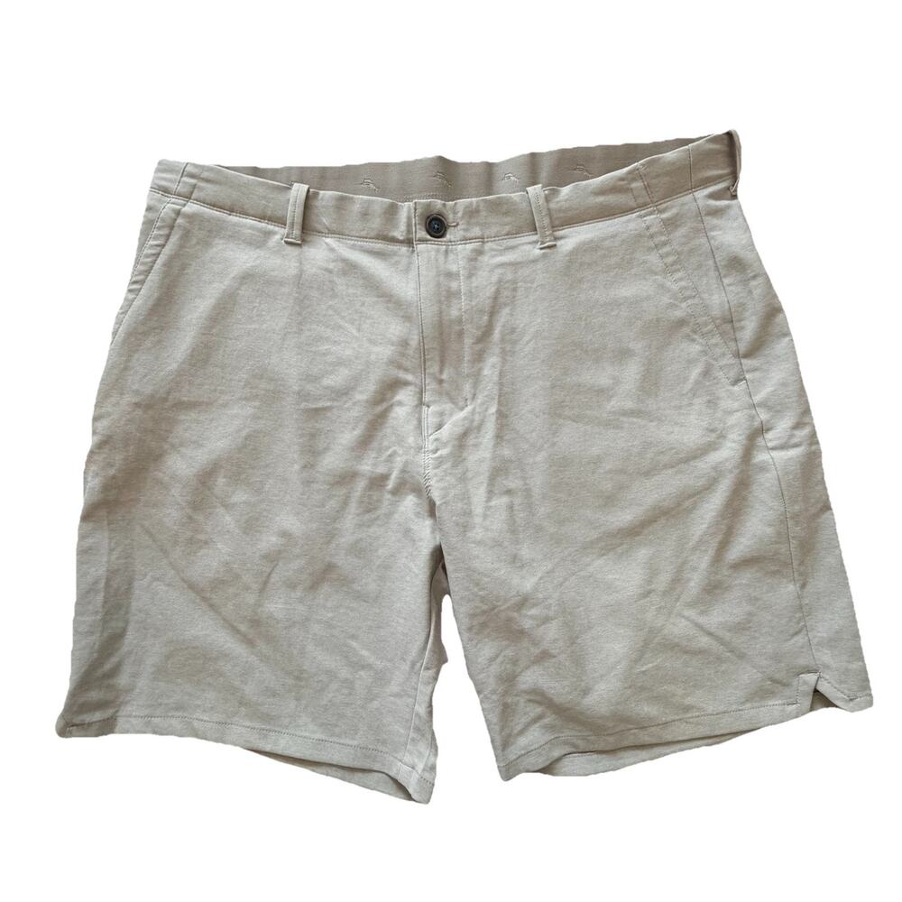 Tommy Bahama Mens Tan Chino Logo Shorts Sz 40 EUC Coastal Preppy